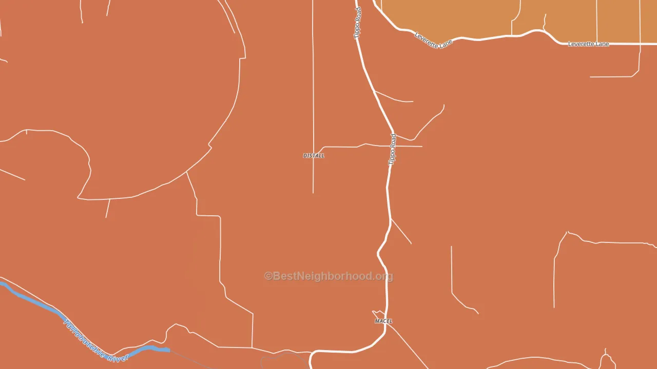 Map of the best neighborhoods in the Tippo area, with better matches in green and worse matches in red