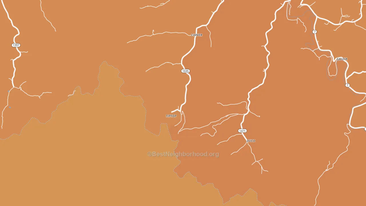 Map of the best neighborhoods in the Tiptop area, with better matches in green and worse matches in red