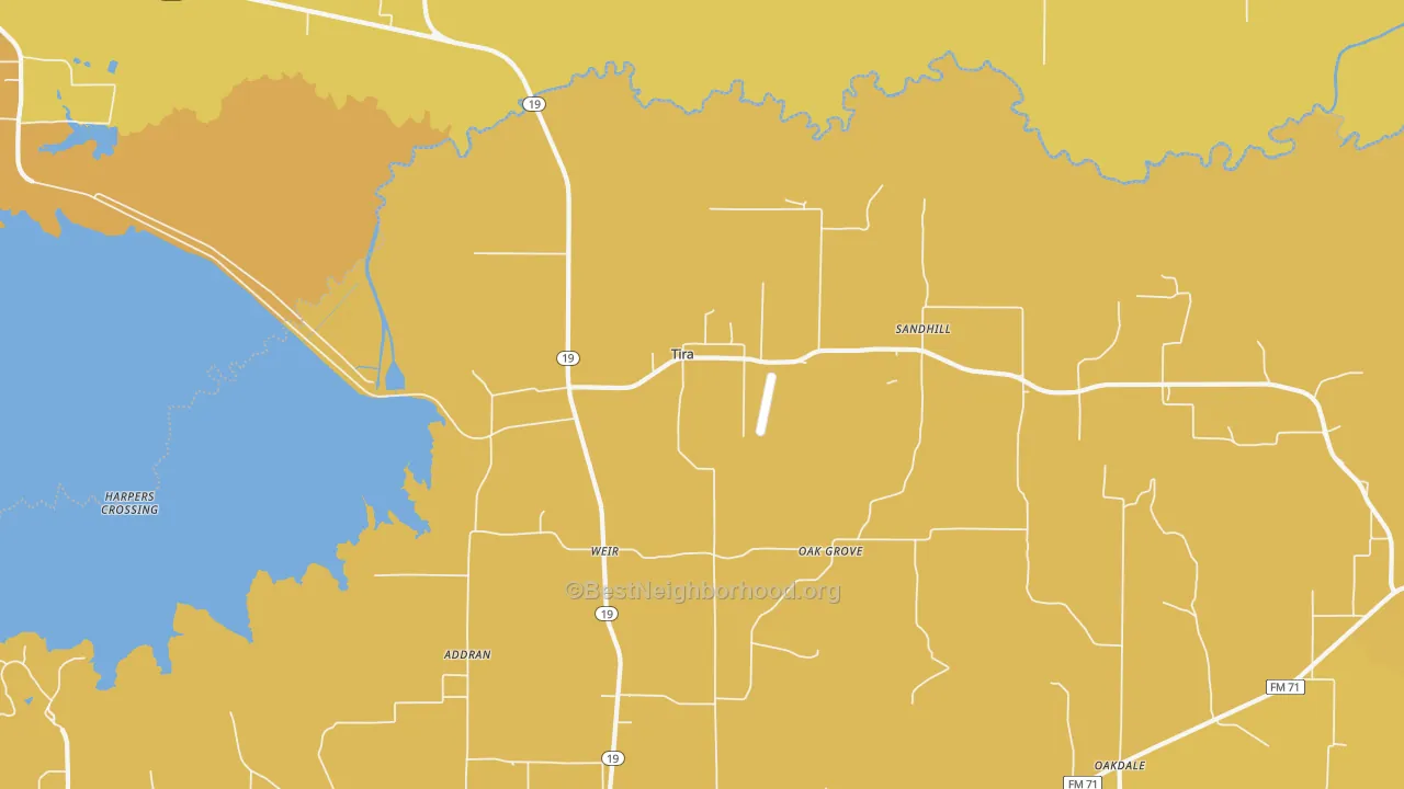 Map of the best neighborhoods in the Tira area, with better matches in green and worse matches in red