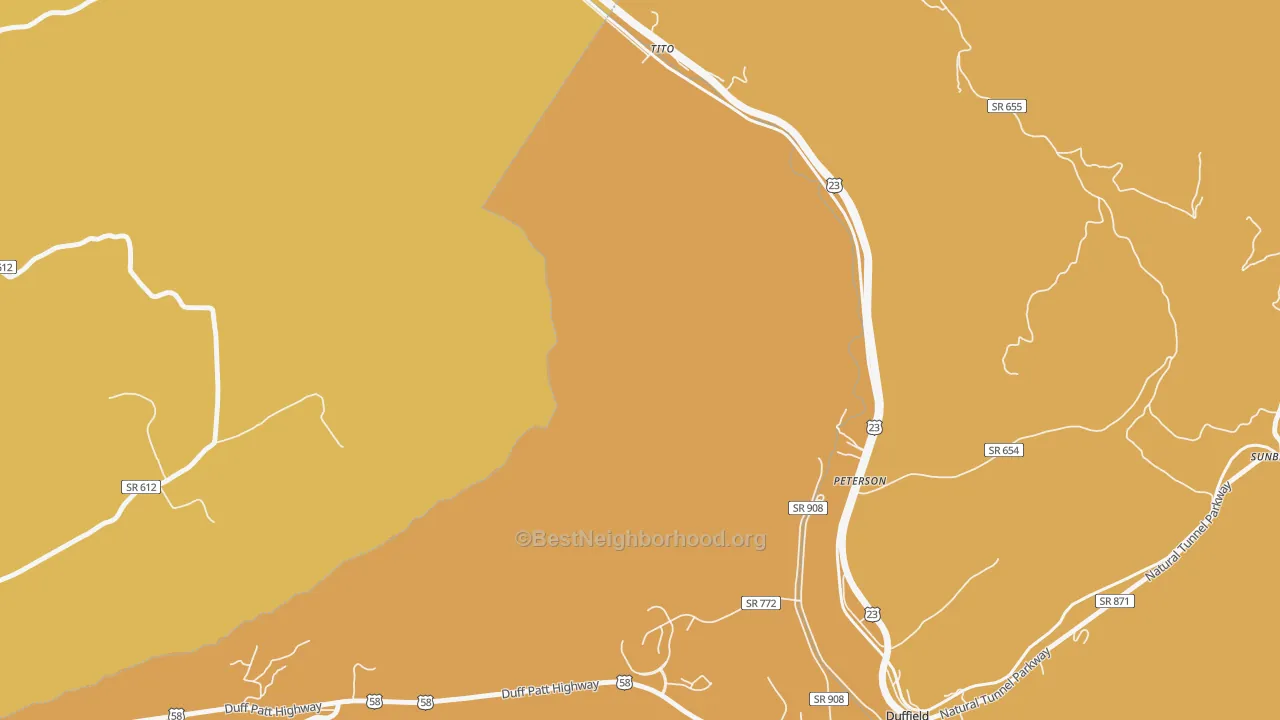Map of the best neighborhoods in the Tito area, with better matches in green and worse matches in red