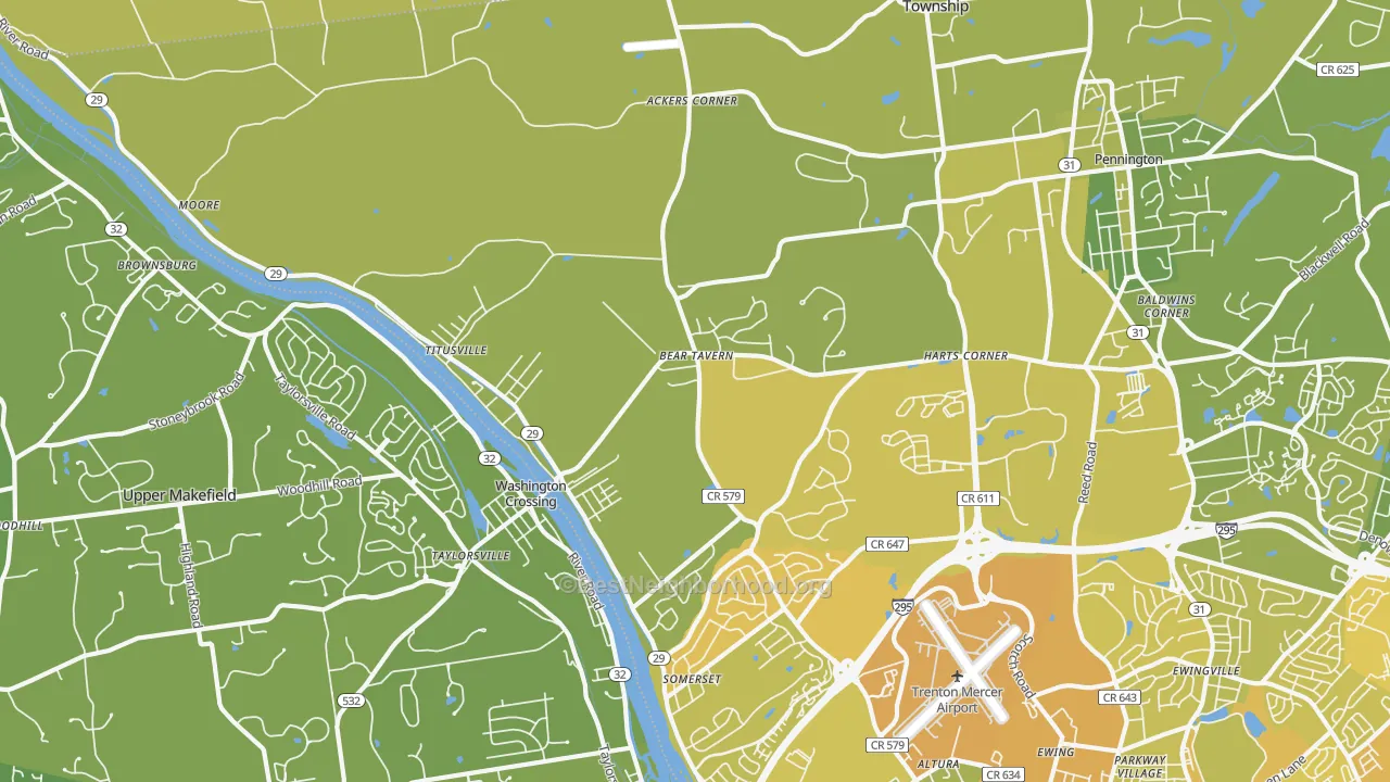 Map of the best neighborhoods in the Titusville area, with better matches in green and worse matches in red