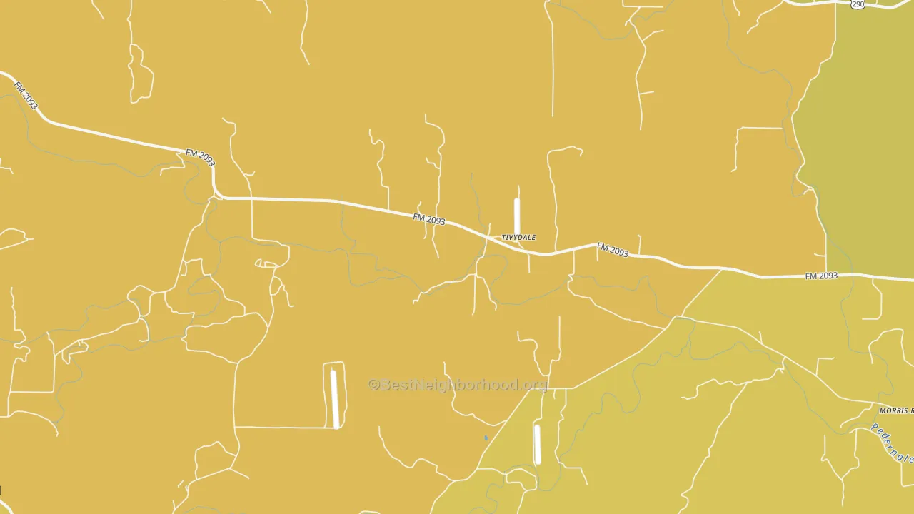 Map of the best neighborhoods in the Tivydale area, with better matches in green and worse matches in red
