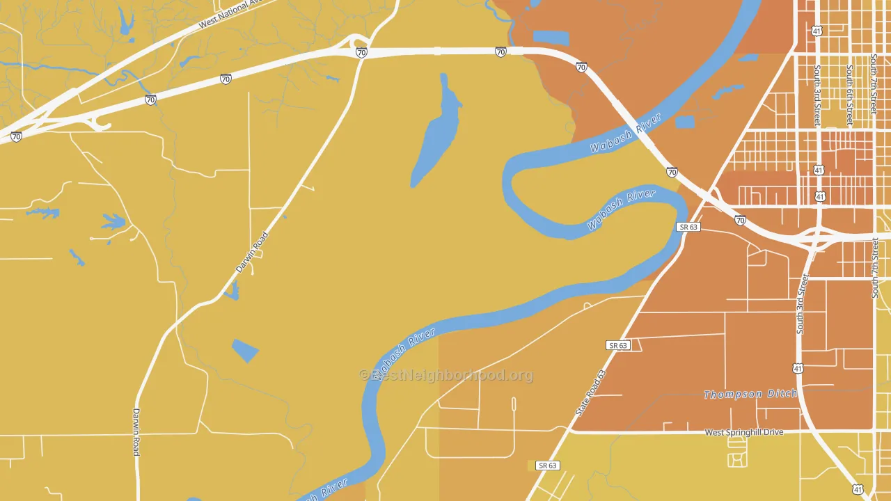 Map of the best neighborhoods in the Toad Hop area, with better matches in green and worse matches in red