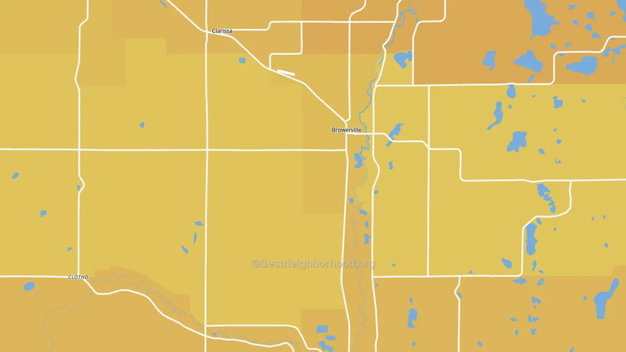 Map of the best neighborhoods in the Todd County area, with better matches in green and worse matches in red