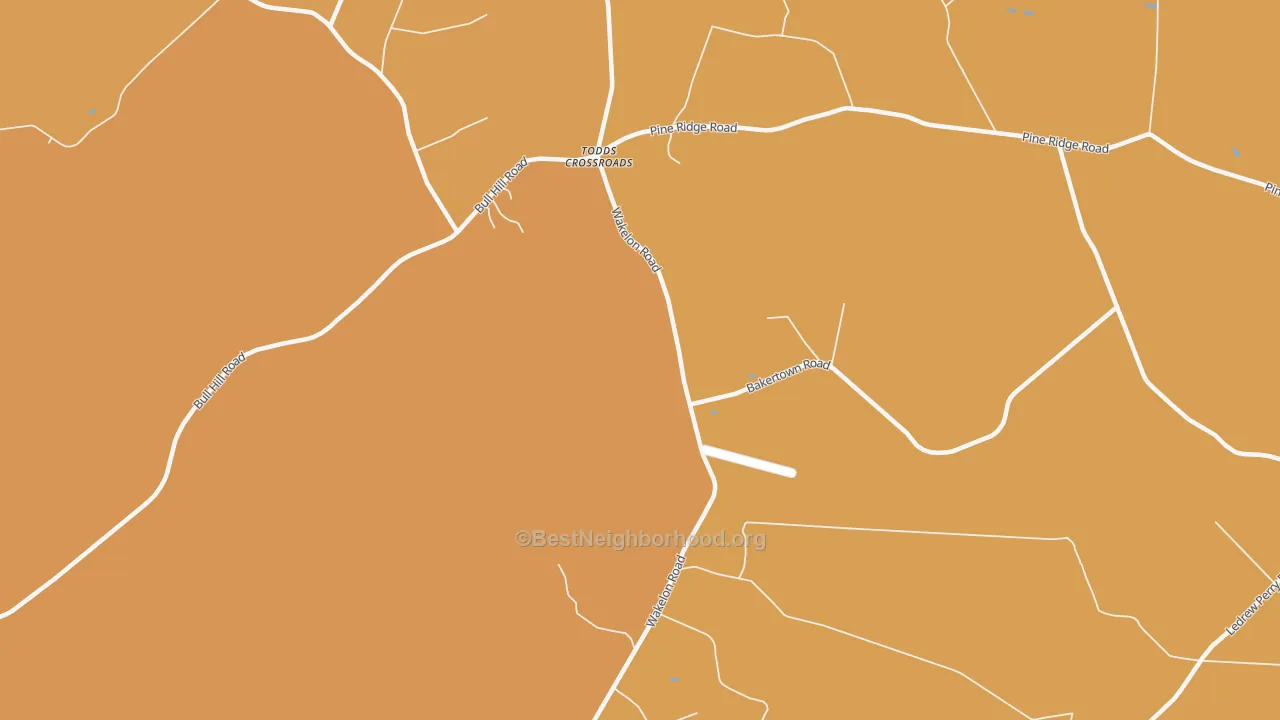 Map of the best neighborhoods in the Todds Crossroads area, with better matches in green and worse matches in red