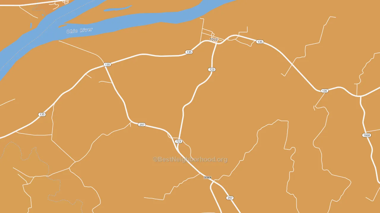 Map of the best neighborhoods in the Tolu area, with better matches in green and worse matches in red