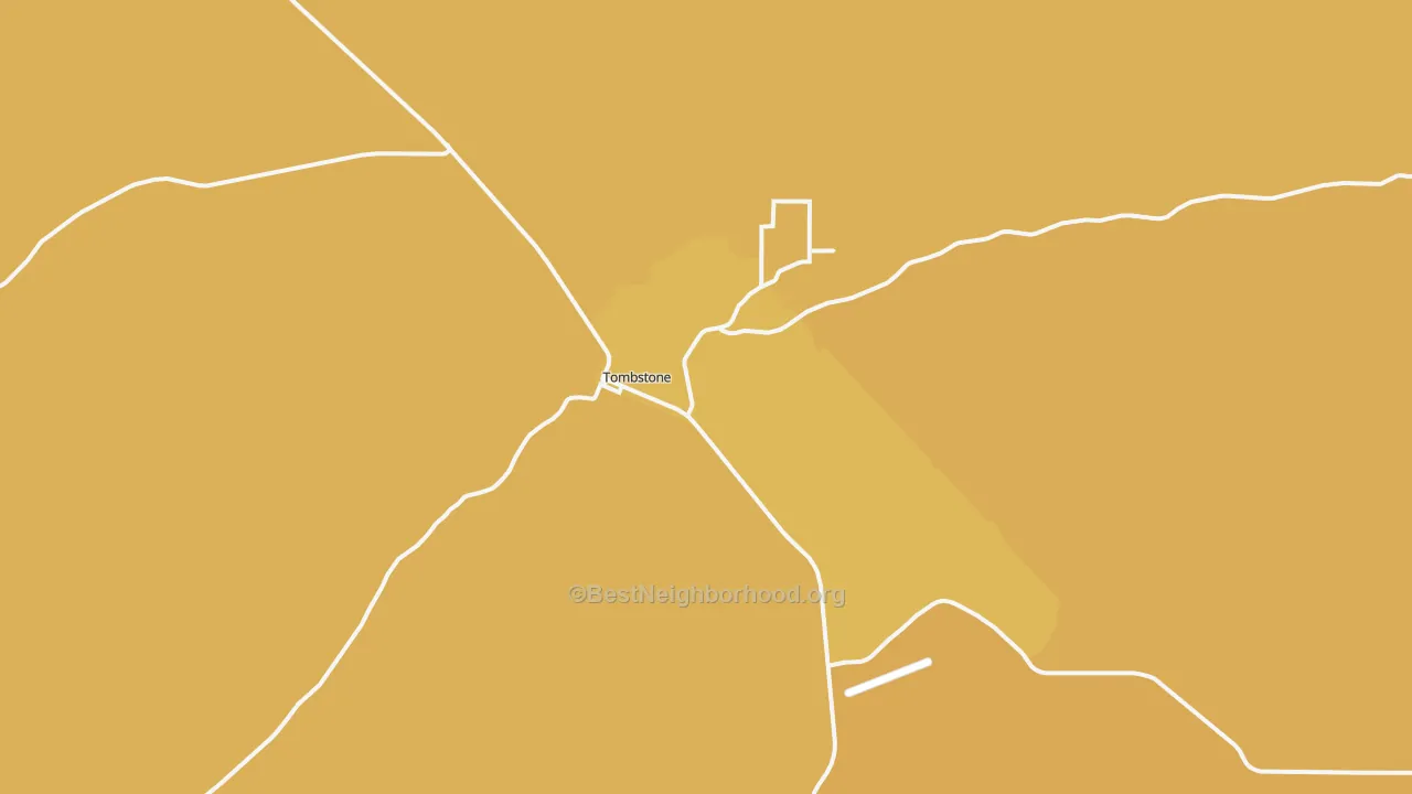 Map of the best neighborhoods in the Tombstone area, with better matches in green and worse matches in red