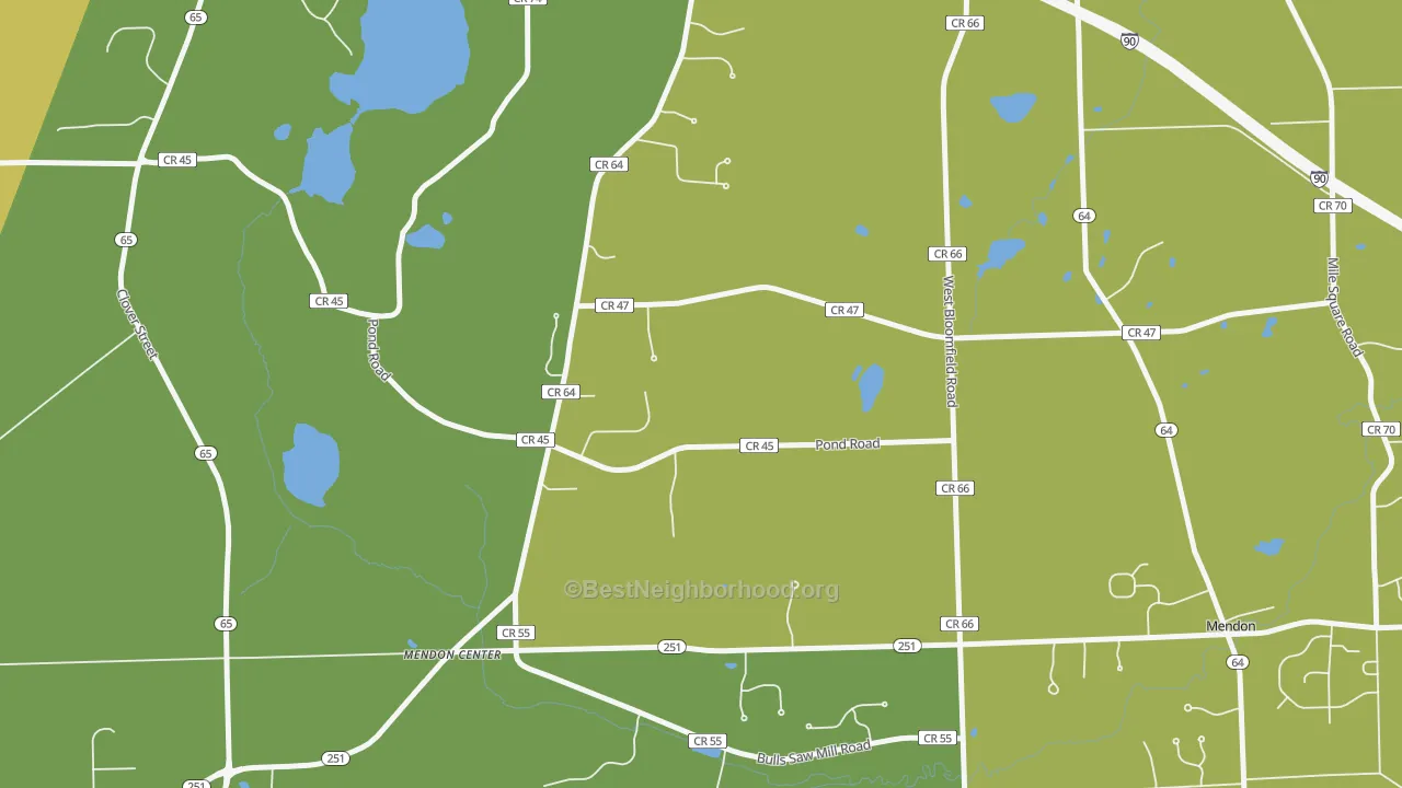 Map of the best neighborhoods in the Tomlinson Corners area, with better matches in green and worse matches in red