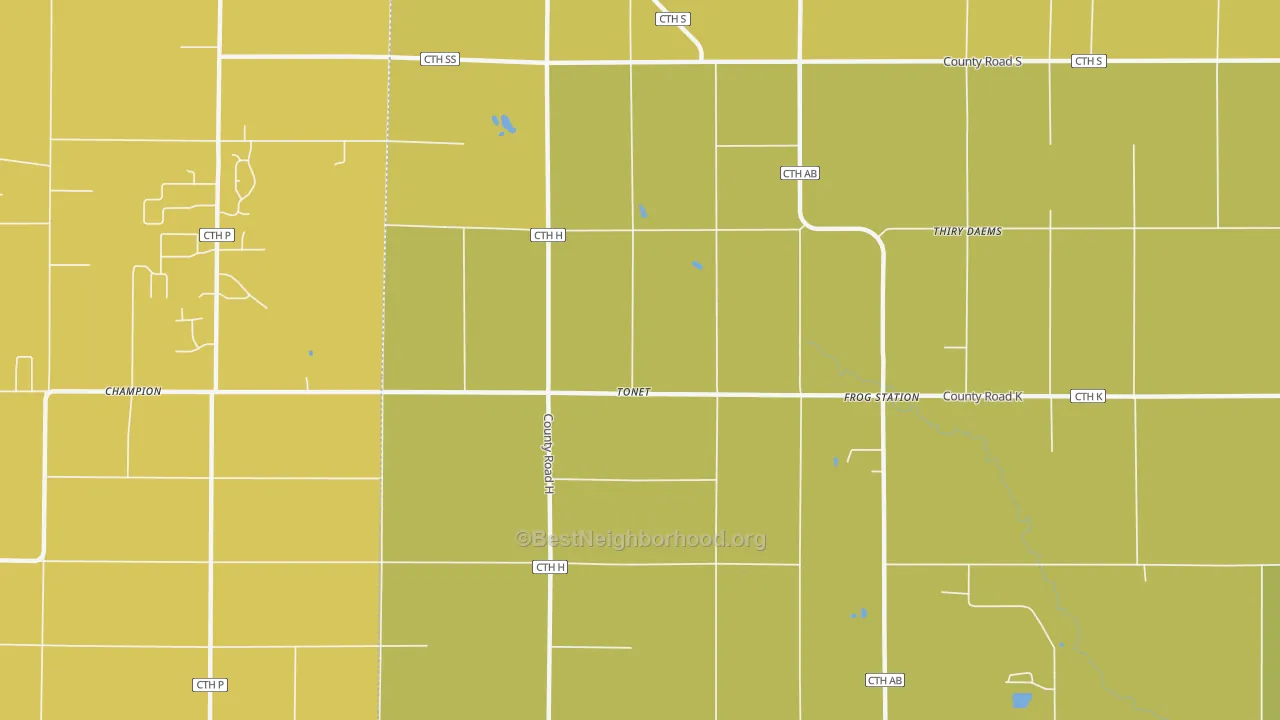 Map of the best neighborhoods in the Tonet area, with better matches in green and worse matches in red