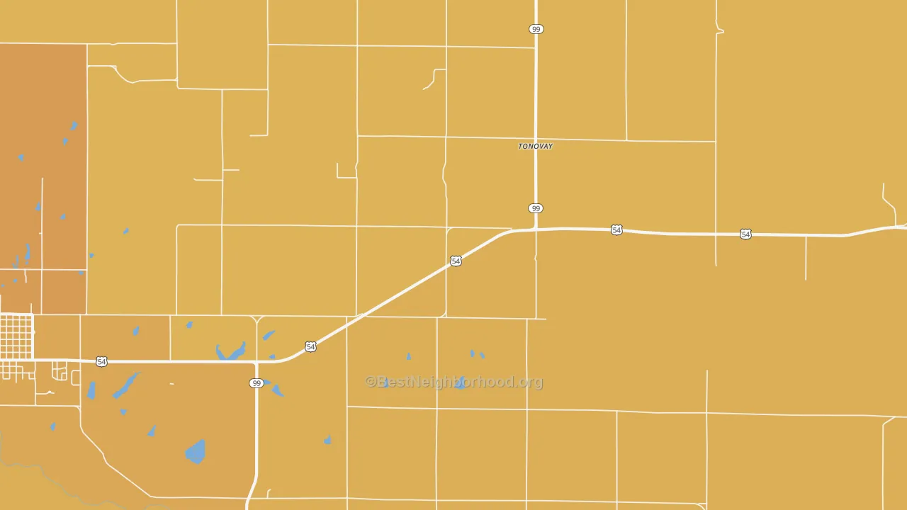 Map of the best neighborhoods in the Tonovay area, with better matches in green and worse matches in red