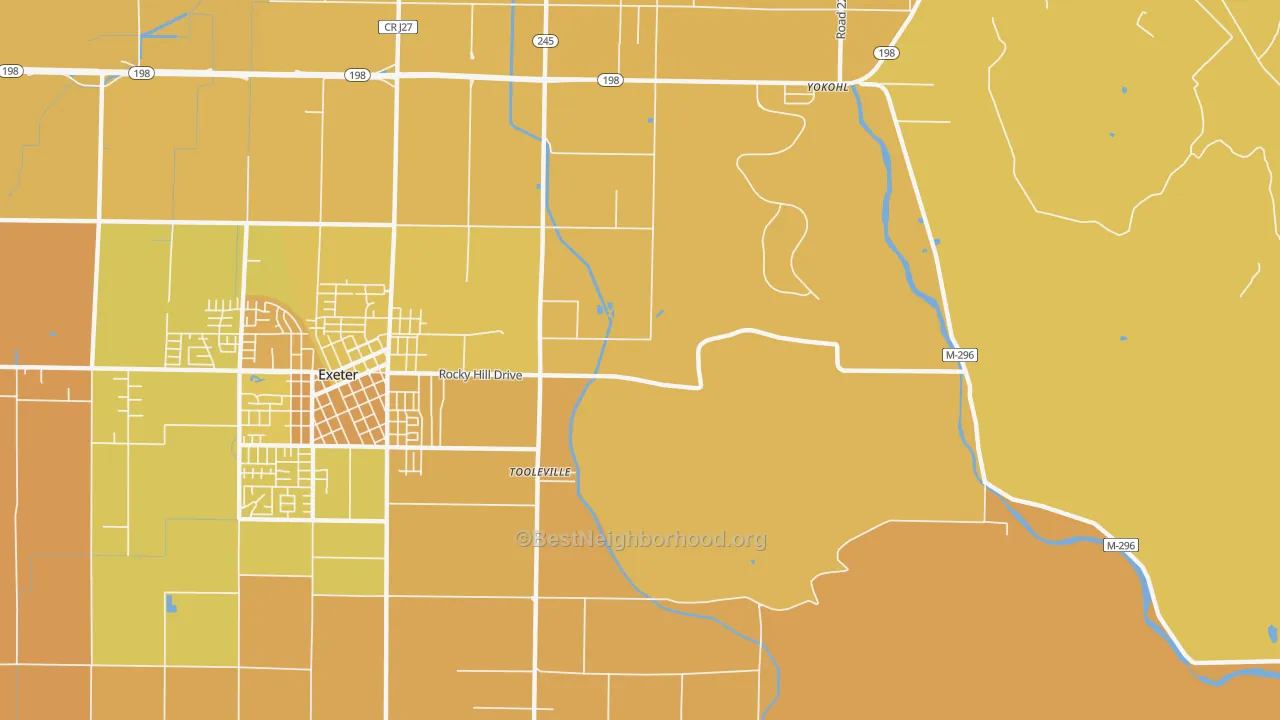 Map of the best neighborhoods in the Toolville area, with better matches in green and worse matches in red