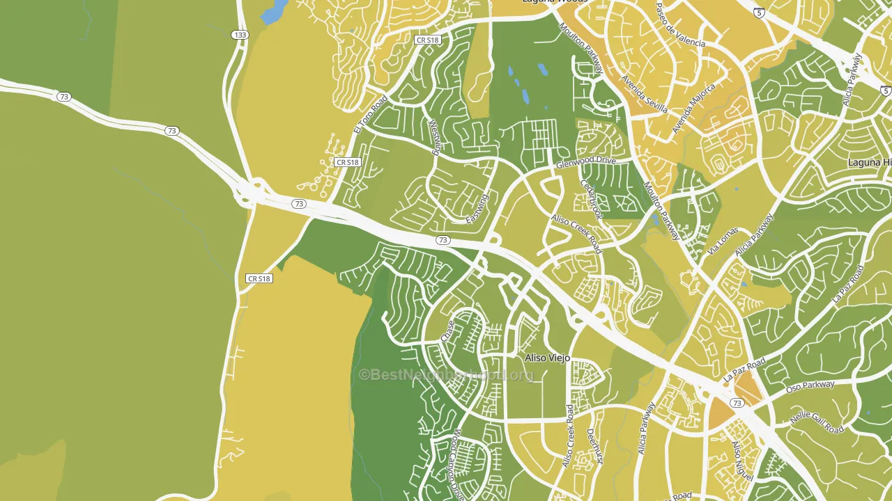Map of the best neighborhoods in the Top-of-the-World area, with better matches in green and worse matches in red