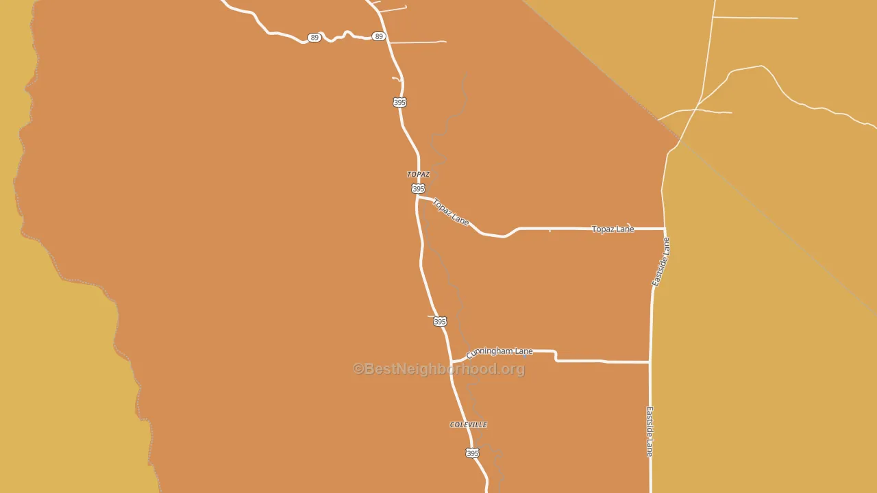 Map of the best neighborhoods in the Topaz area, with better matches in green and worse matches in red