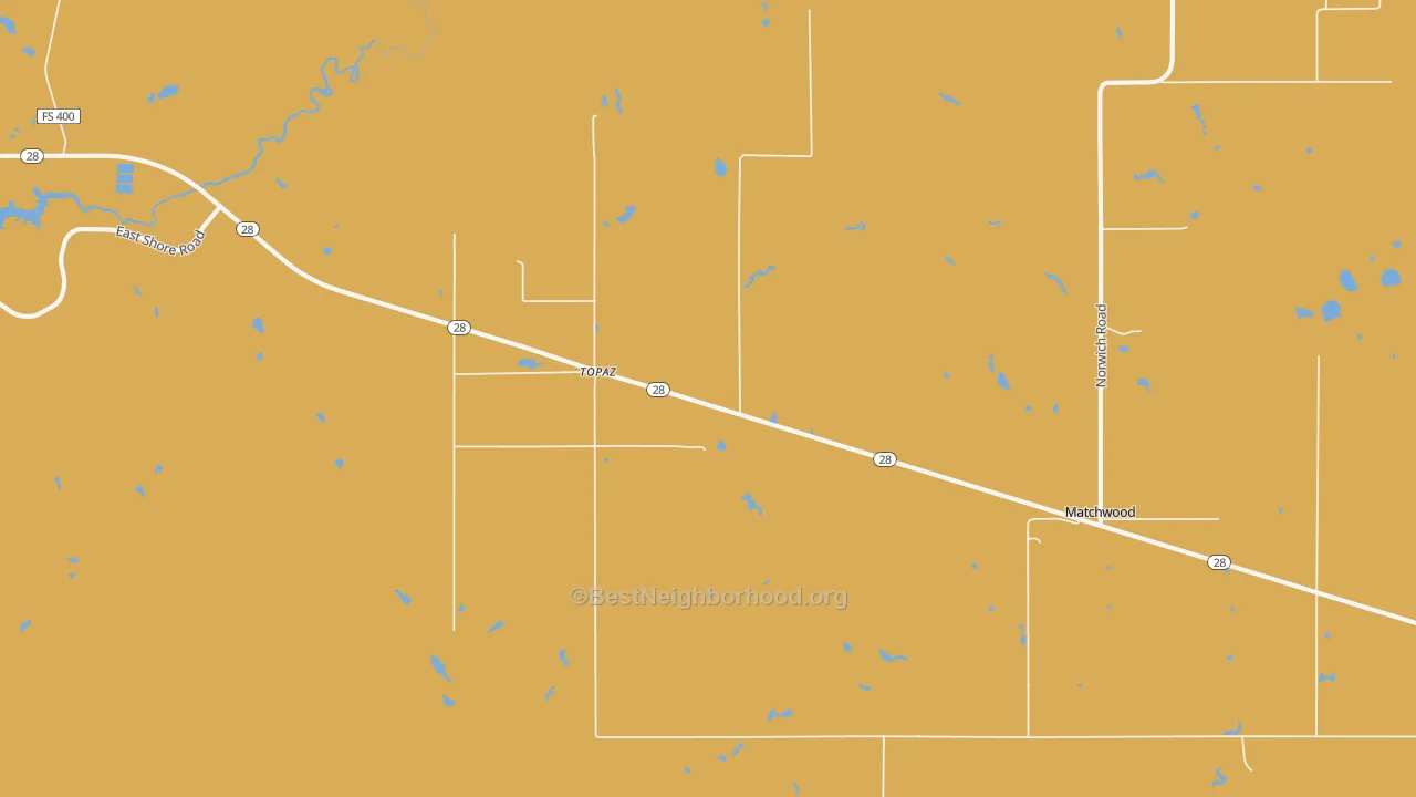 Map of the best neighborhoods in the Topaz area, with better matches in green and worse matches in red