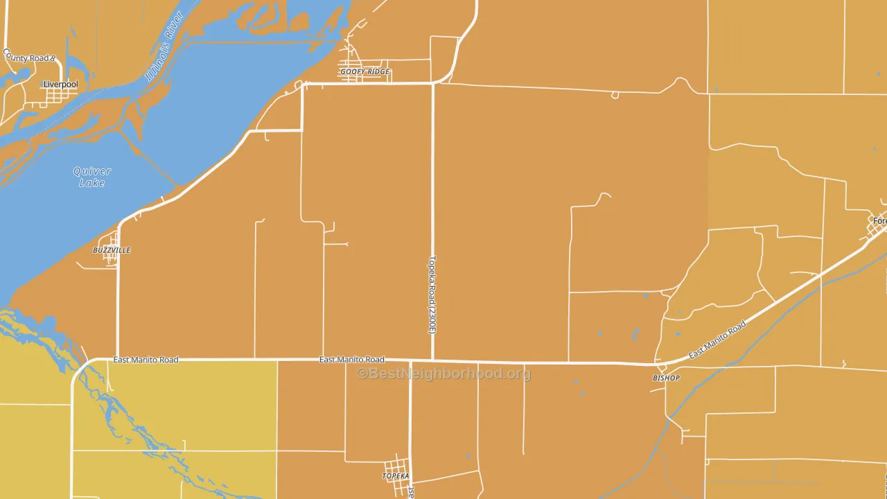 Map of the best neighborhoods in the Topeka area, with better matches in green and worse matches in red