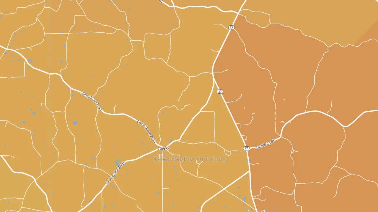 Map of the best neighborhoods in the Topeka area, with better matches in green and worse matches in red