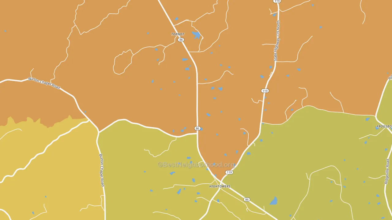 Map of the best neighborhoods in the Topnot area, with better matches in green and worse matches in red
