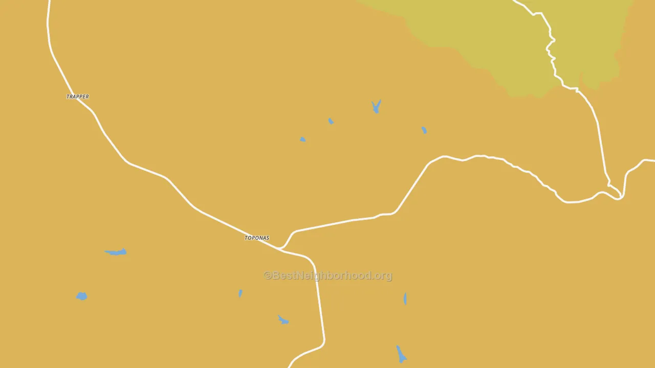 Map of the best neighborhoods in the Toponas area, with better matches in green and worse matches in red