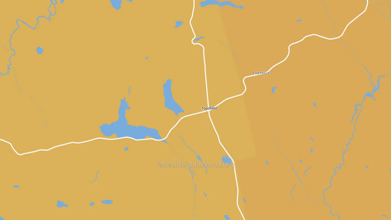 Map of the best neighborhoods in the Topsfield area, with better matches in green and worse matches in red