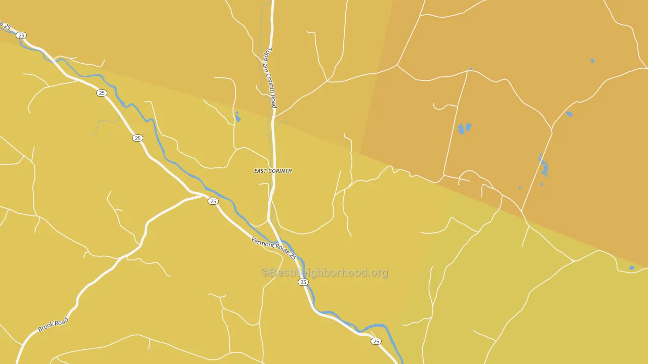 Map of the best neighborhoods in the Topsham Four Corners area, with better matches in green and worse matches in red