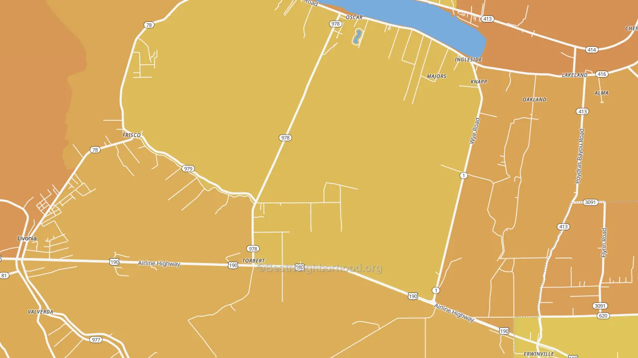 Map of the best neighborhoods in the Torbert area, with better matches in green and worse matches in red