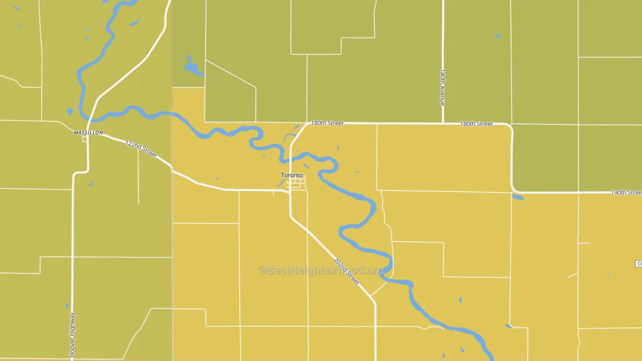 Map of the best neighborhoods in the Toronto area, with better matches in green and worse matches in red