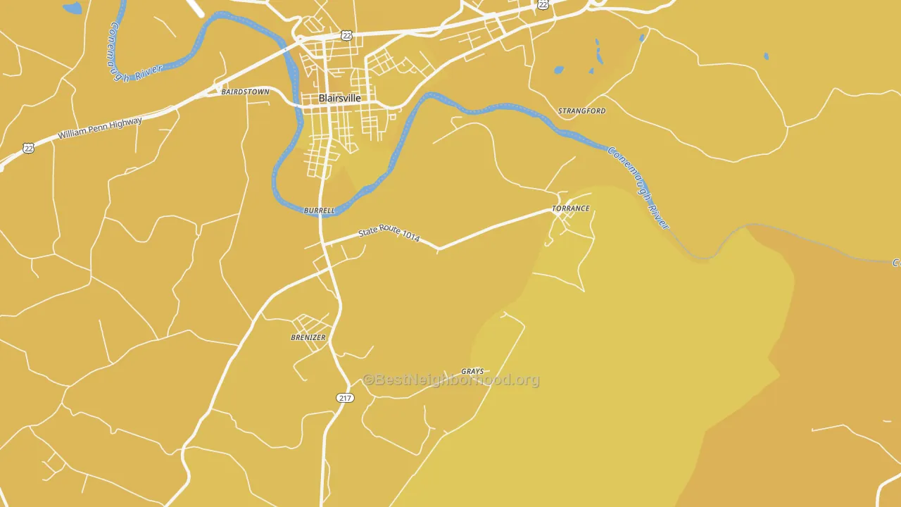 Map of the best neighborhoods in the Torrance area, with better matches in green and worse matches in red