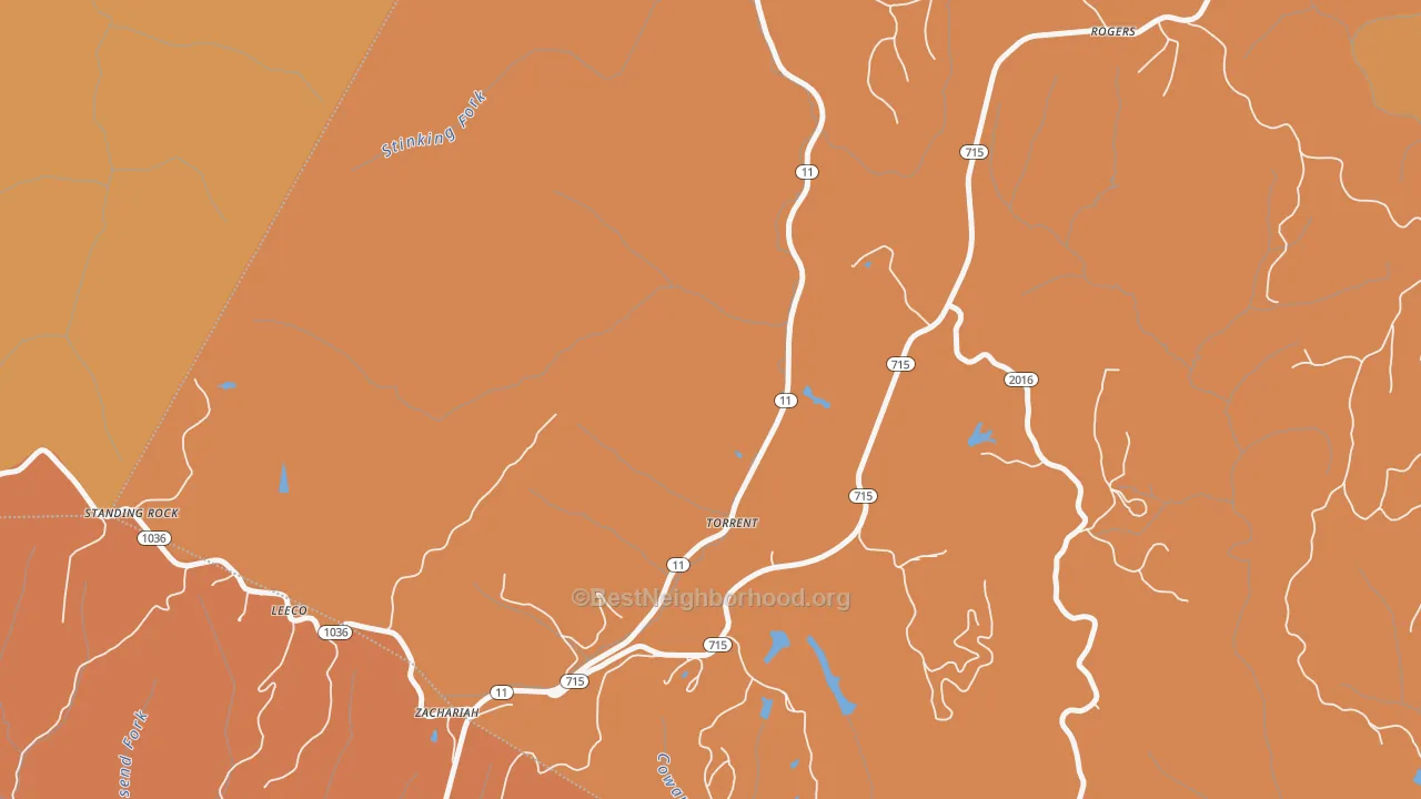 Map of the best neighborhoods in the Torrent area, with better matches in green and worse matches in red