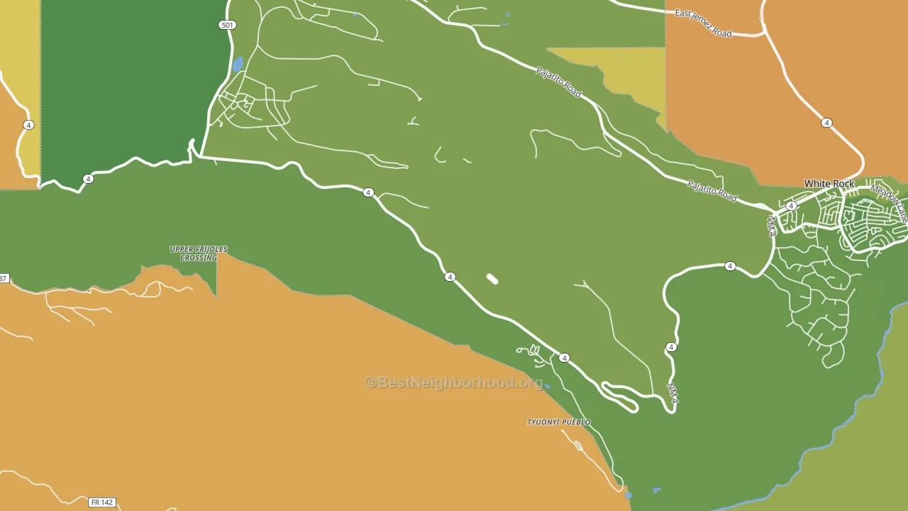 Map of the best neighborhoods in the Totavi area, with better matches in green and worse matches in red