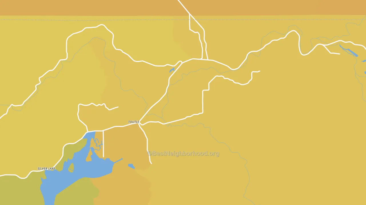Map of the best neighborhoods in the Toutle area, with better matches in green and worse matches in red