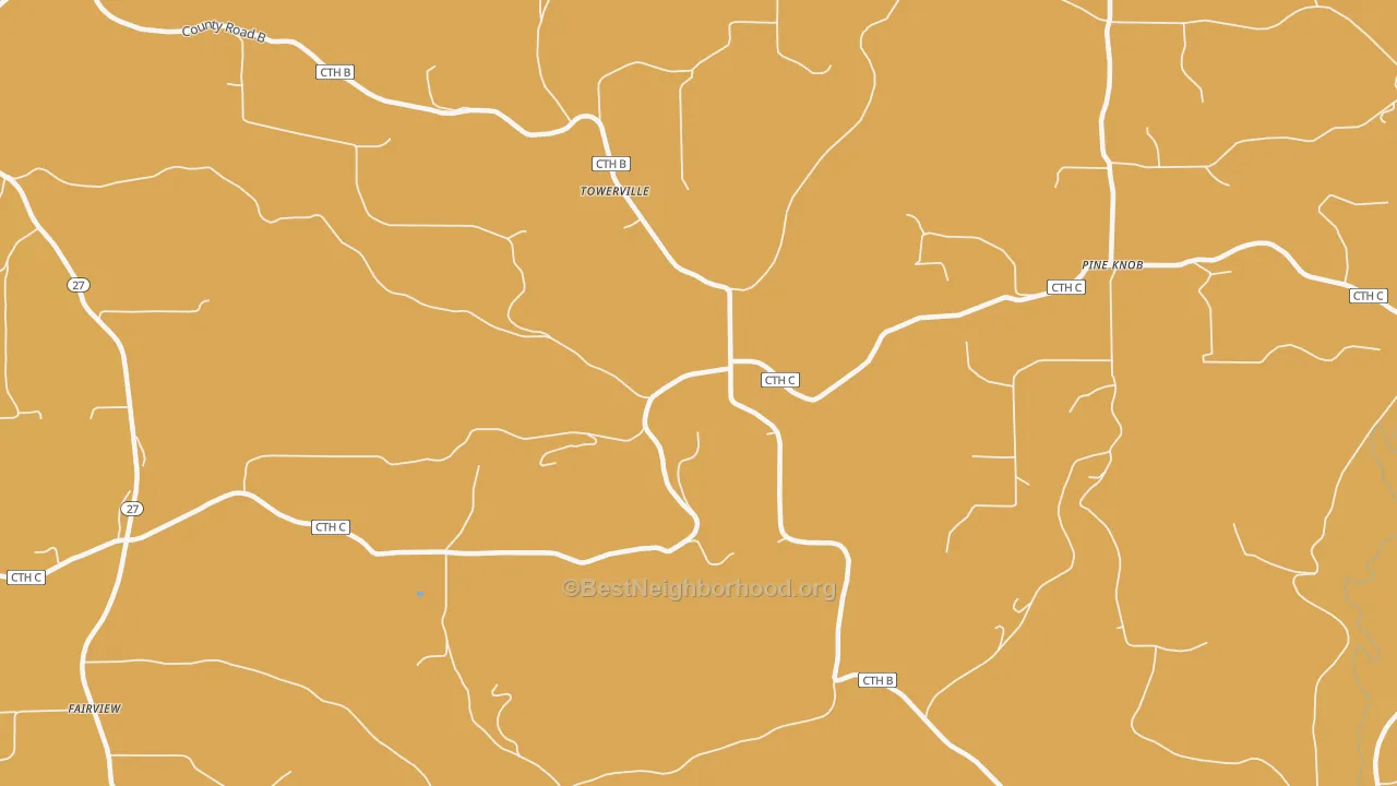 Map of the best neighborhoods in the Towerville area, with better matches in green and worse matches in red