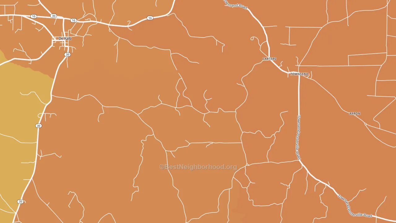 Map of the best neighborhoods in the Townsend area, with better matches in green and worse matches in red
