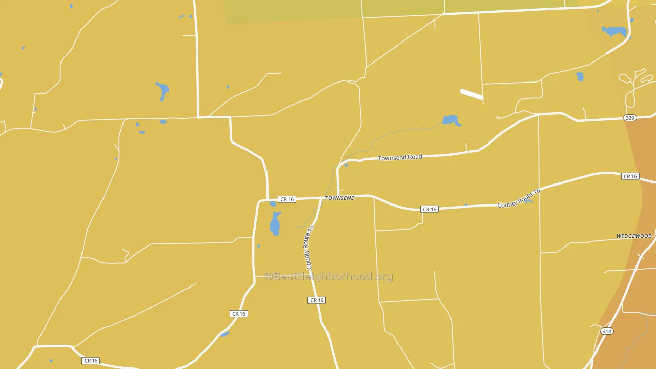 Map of the best neighborhoods in the Townsend area, with better matches in green and worse matches in red