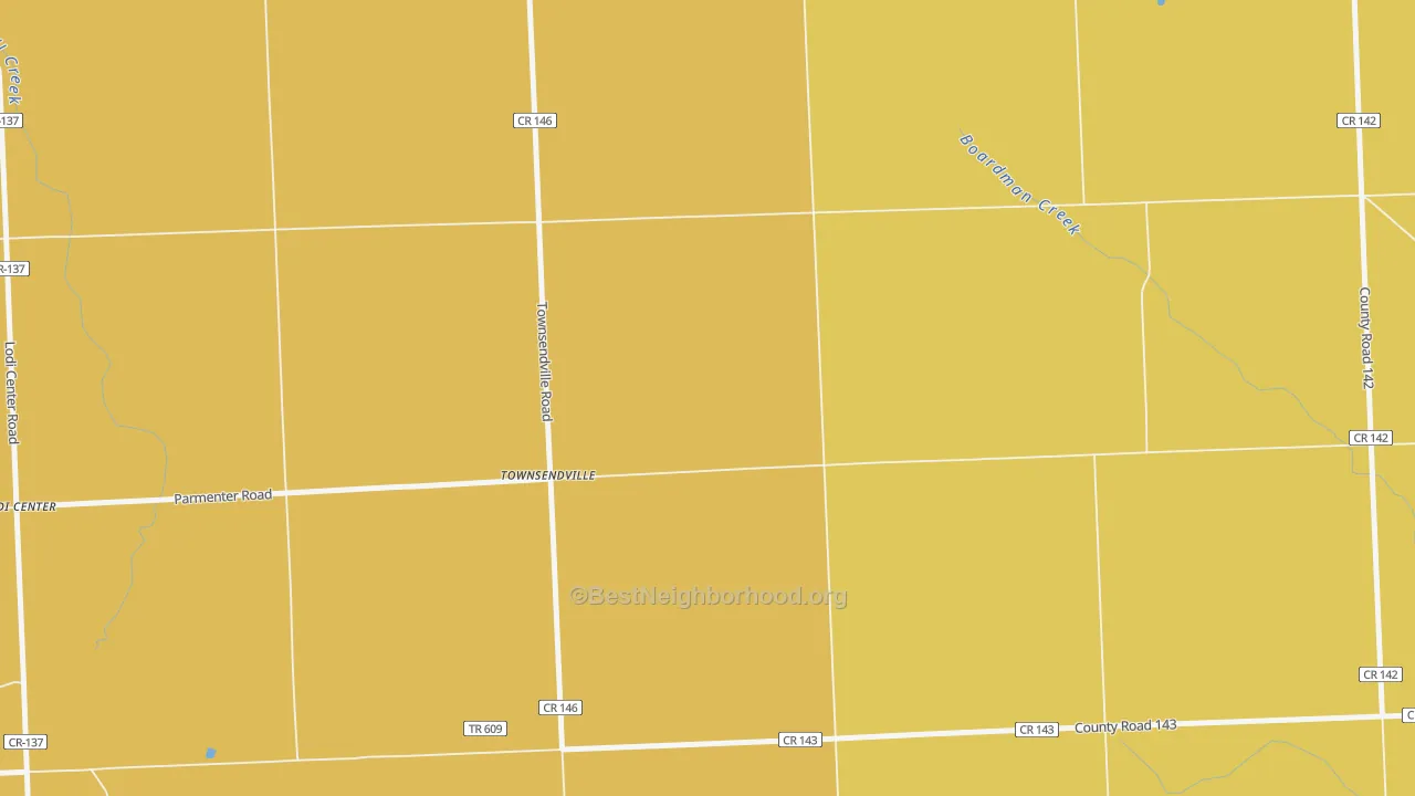 Map of the best neighborhoods in the Townsendville area, with better matches in green and worse matches in red