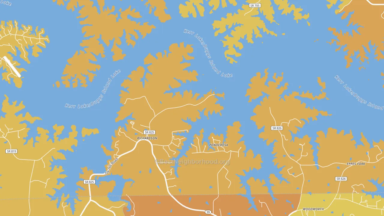 Map of the best neighborhoods in the Townsville area, with better matches in green and worse matches in red