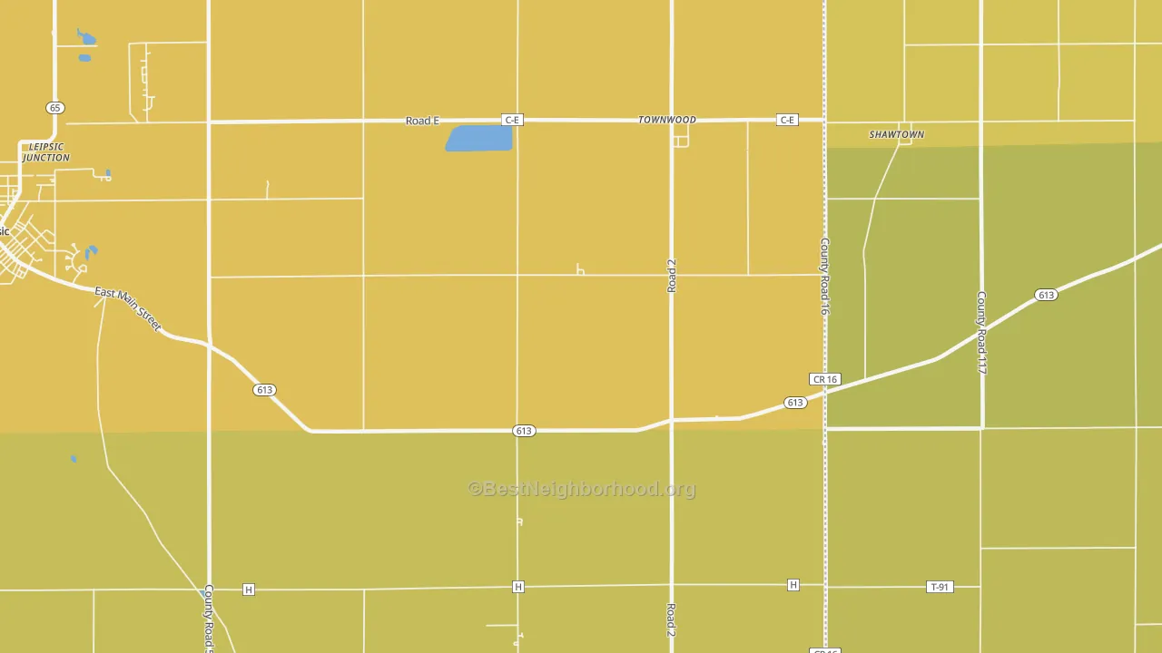 Map of the best neighborhoods in the Townwood area, with better matches in green and worse matches in red