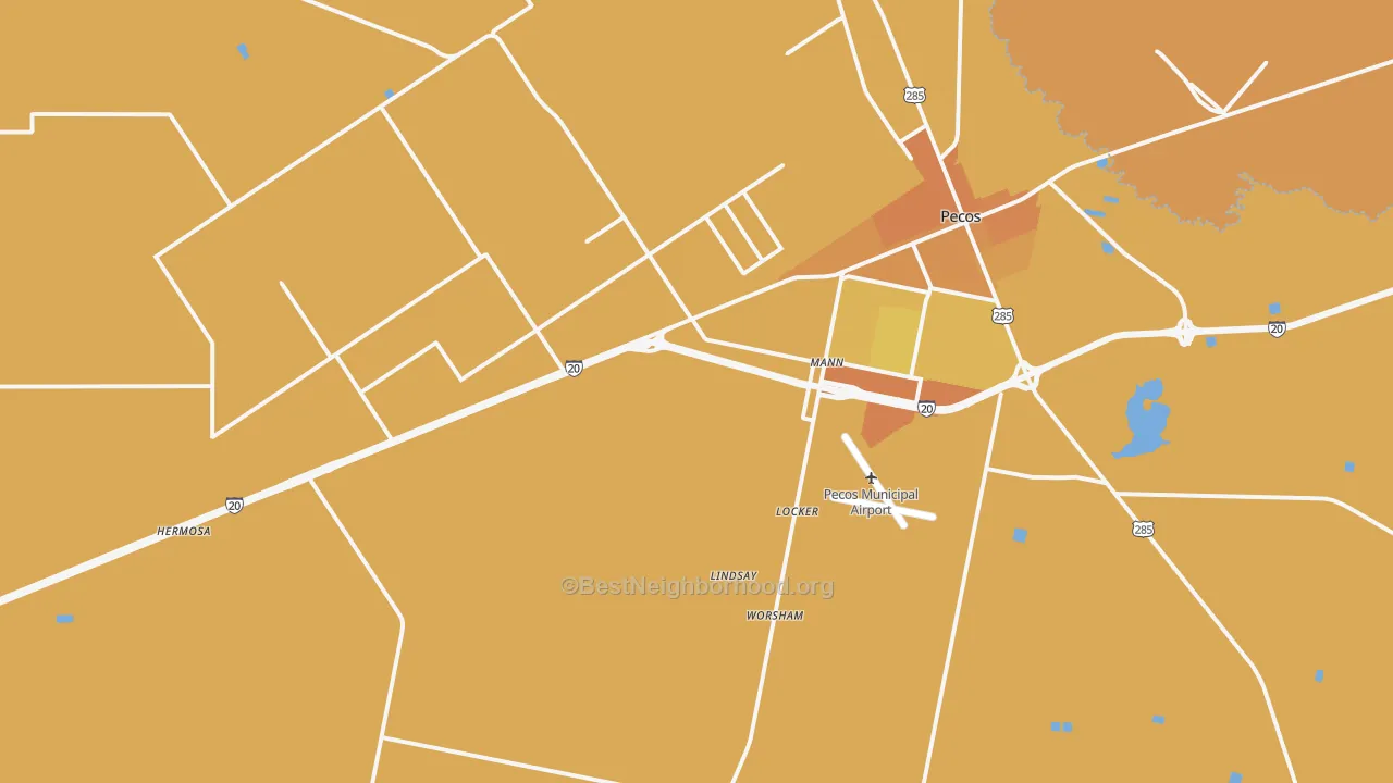Map of the best neighborhoods in the Toyahvale area, with better matches in green and worse matches in red