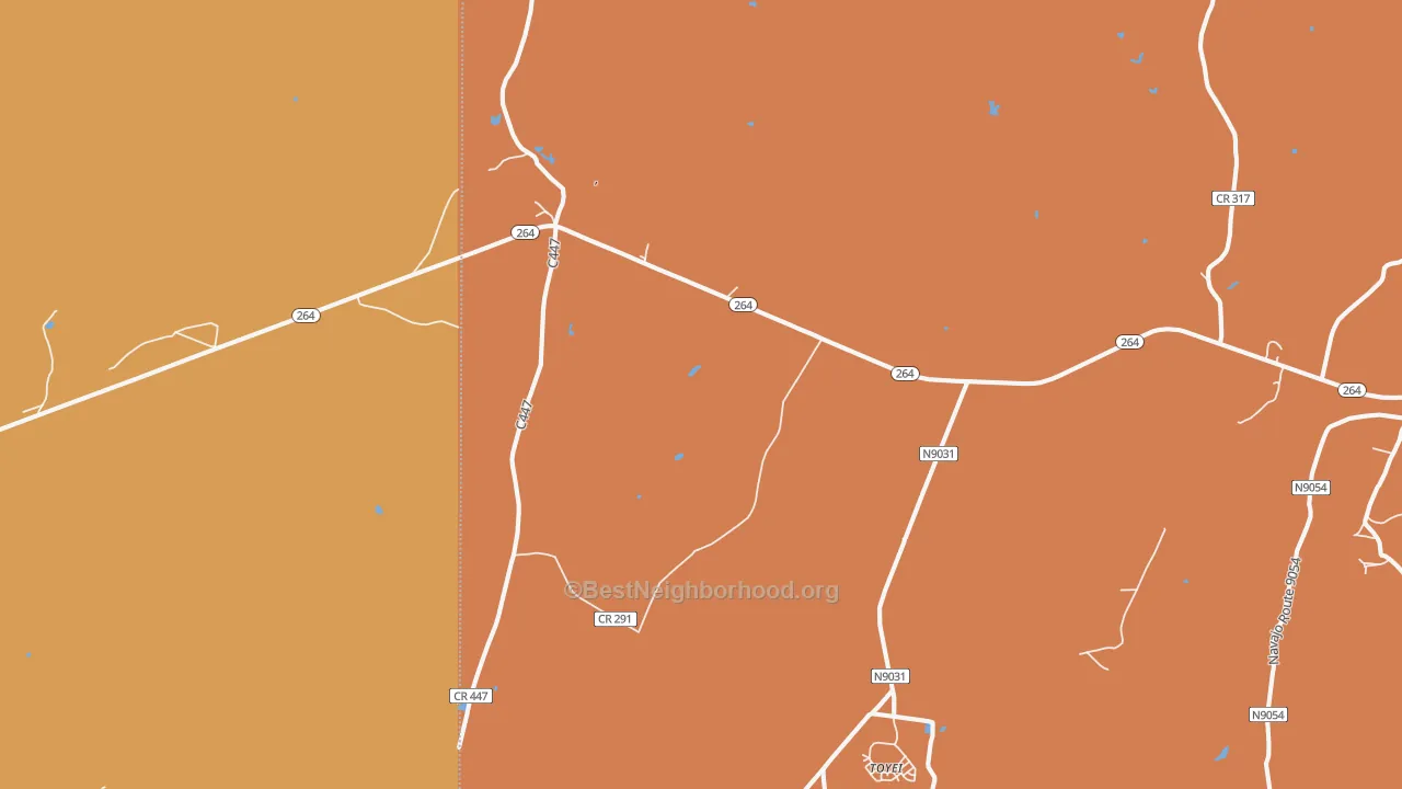 Map of the best neighborhoods in the Toyei area, with better matches in green and worse matches in red