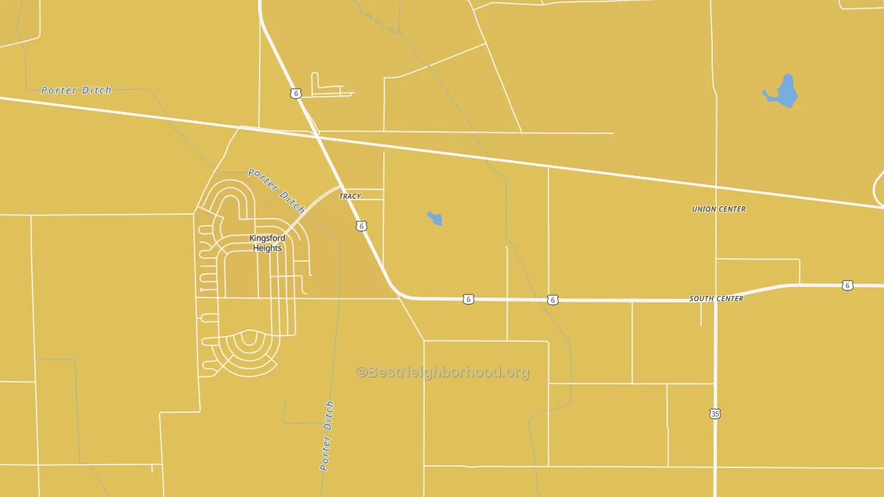Map of the best neighborhoods in the Tracy area, with better matches in green and worse matches in red