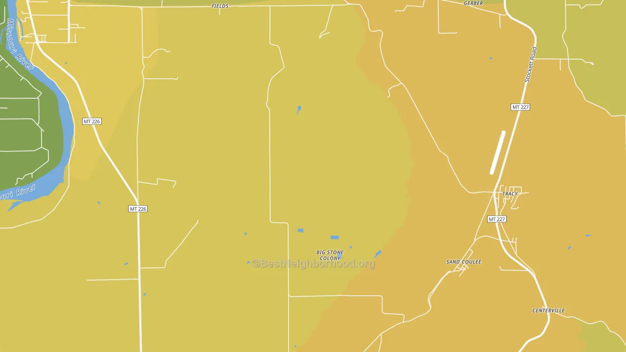 Map of the best neighborhoods in the Tracy area, with better matches in green and worse matches in red