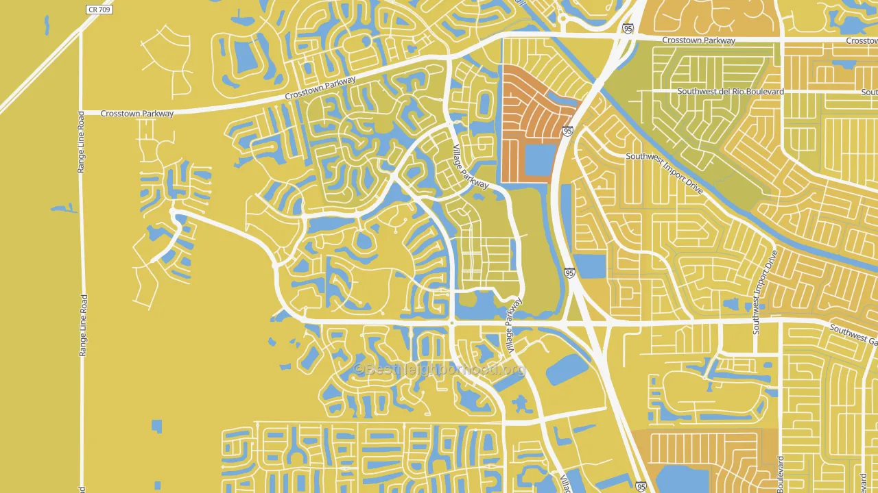 Map of the best neighborhoods in the Tradition, Port St. Lucie area, with better matches in green and worse matches in red