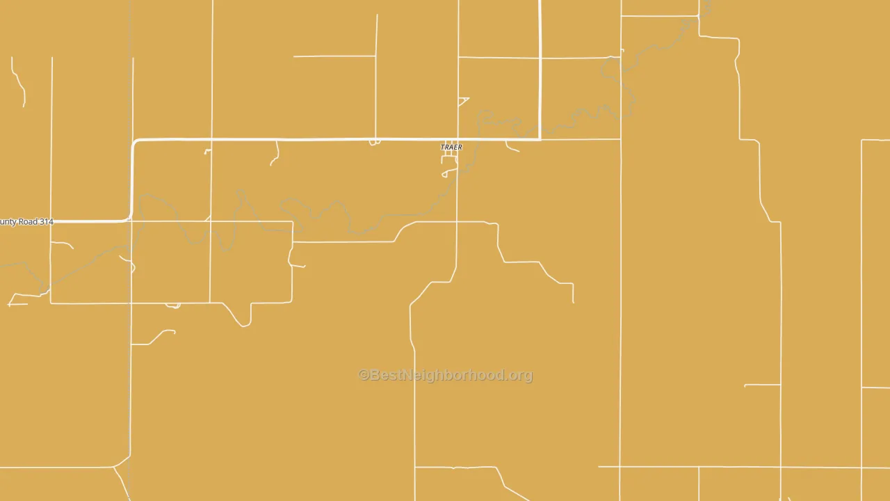 Map of the best neighborhoods in the Traer area, with better matches in green and worse matches in red