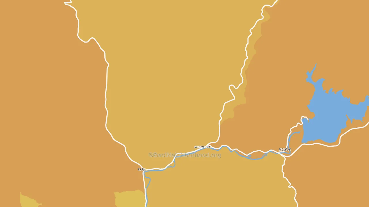Map of the best neighborhoods in the Trail area, with better matches in green and worse matches in red
