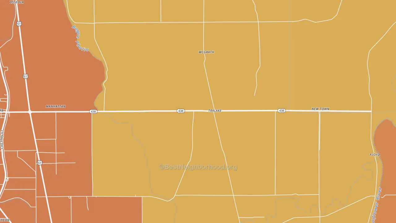 Map of the best neighborhoods in the Tralake area, with better matches in green and worse matches in red
