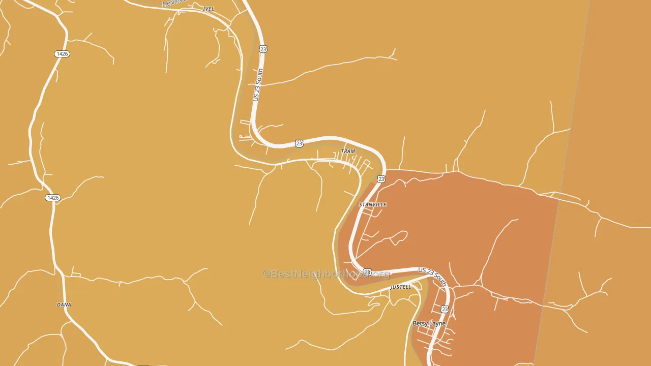 Map of the best neighborhoods in the Tram area, with better matches in green and worse matches in red