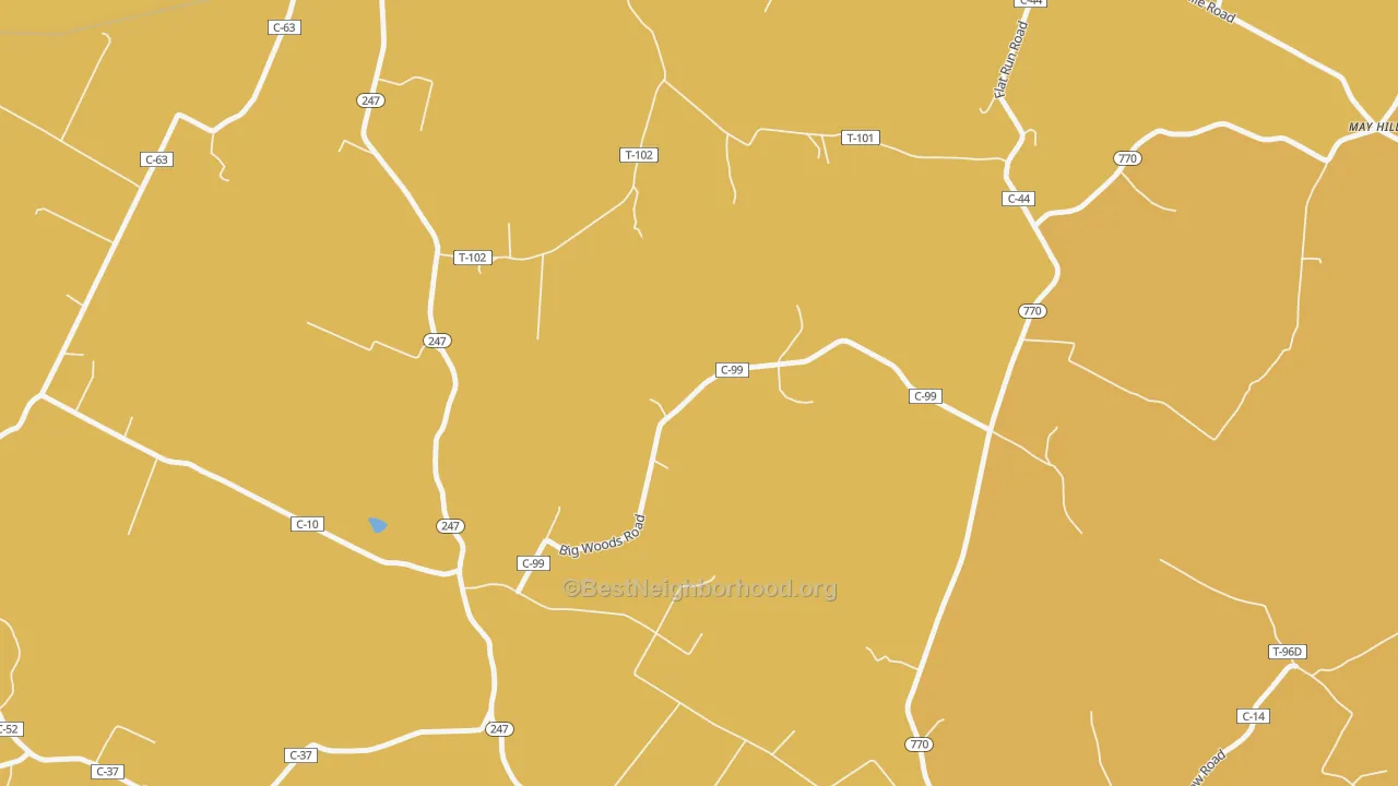 Map of the best neighborhoods in the Tranquility area, with better matches in green and worse matches in red