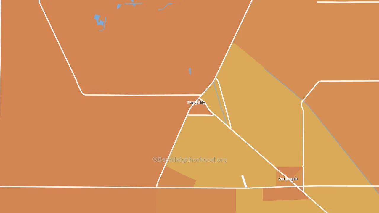 Map of the best neighborhoods in the Tranquillity area, with better matches in green and worse matches in red