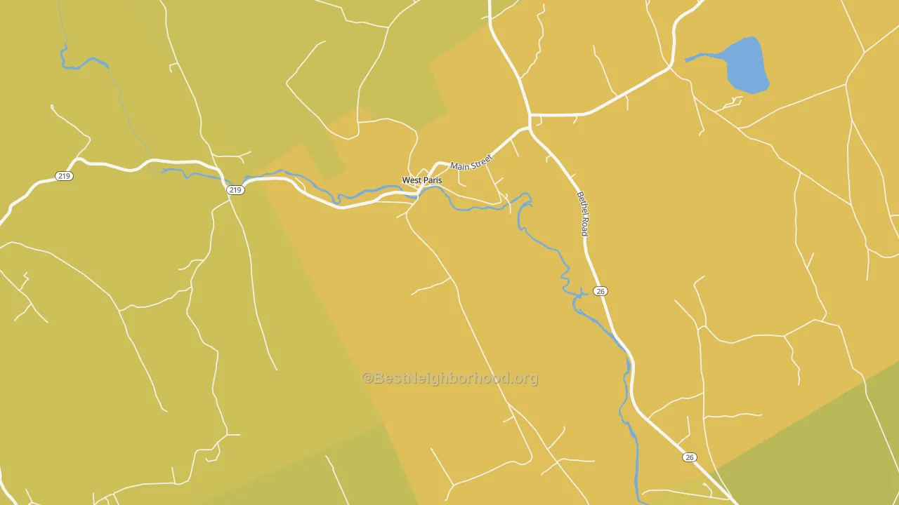 Map of the best neighborhoods in the Trap Corner area, with better matches in green and worse matches in red