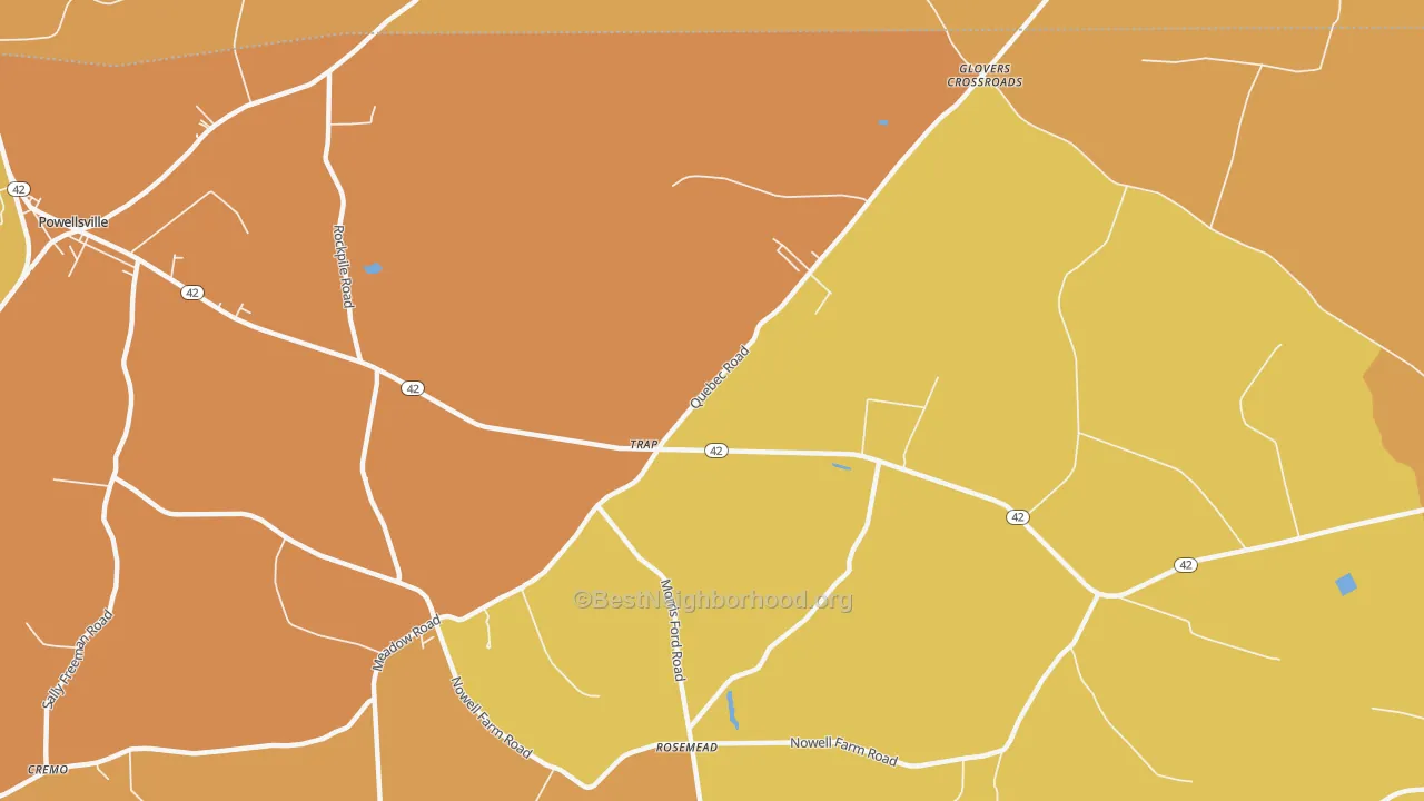 Map of the best neighborhoods in the Trap area, with better matches in green and worse matches in red