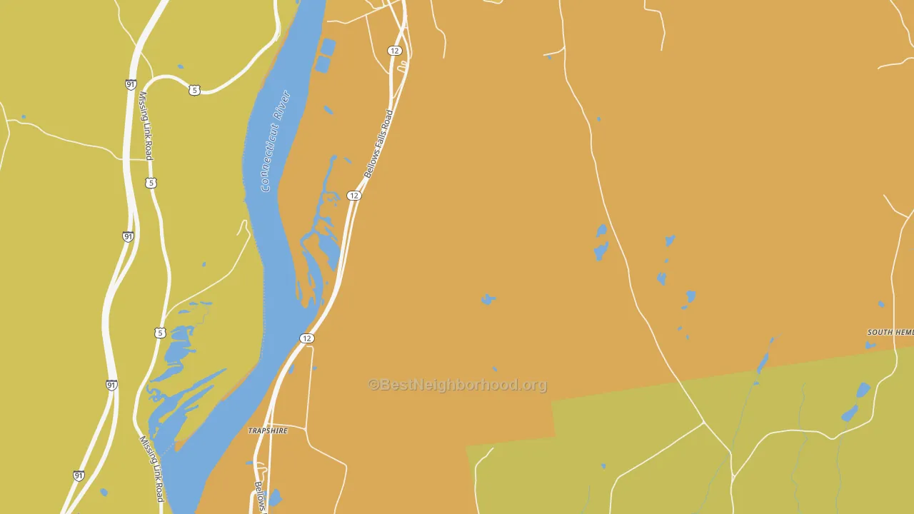 Map of the best neighborhoods in the Trapshire area, with better matches in green and worse matches in red